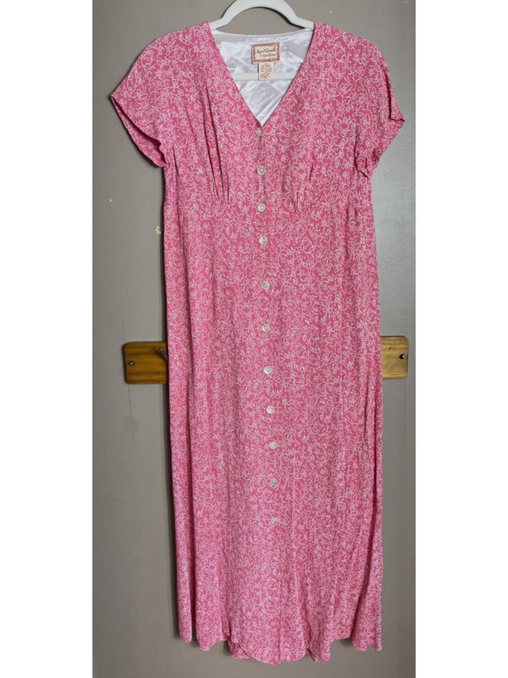 April Cornell Dress Rose Pink Floral Button Aline Midi Cottagecore Dainty Wom XS - Picture 6 of 9